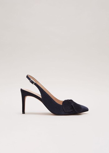 Phase Eight Suede Pointed Bow Slingback Heels Navy USA | 2345170-VR